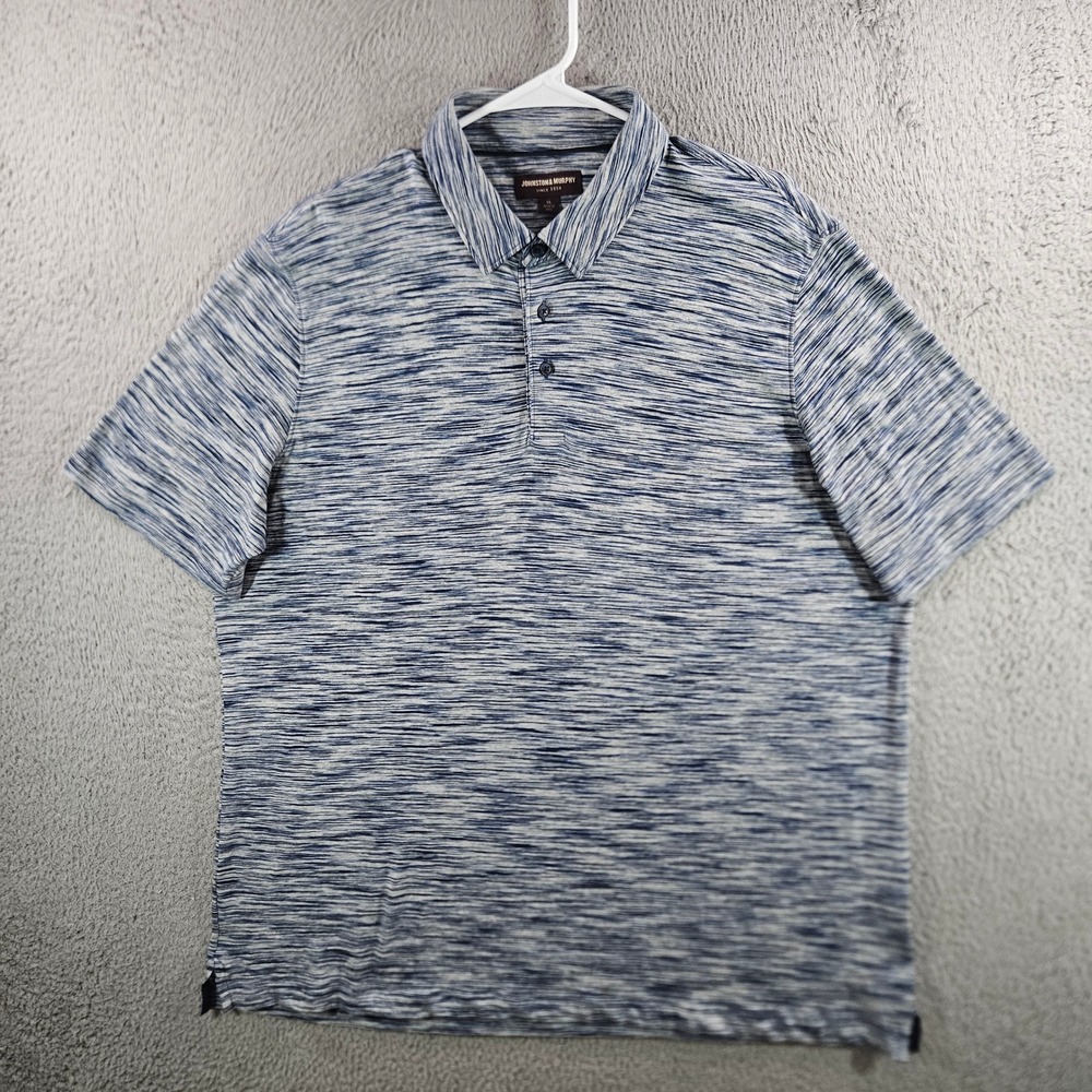 Johnston & Murphy Mens XL Blue Space Dye Organic Cotton Polo Shirt